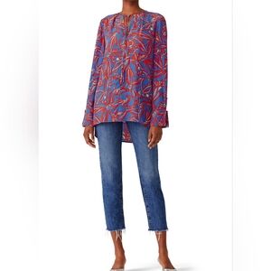 Diane von Furstenberg Elsden Printed Blouse 100% Silk Tie Neck Crepe de Chine 10